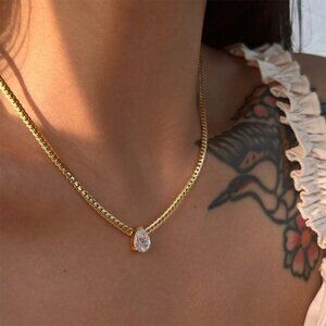 Yellow Gold Fantasy Womens Teardrop Stainless Steel Rhinestone Pendant Necklace